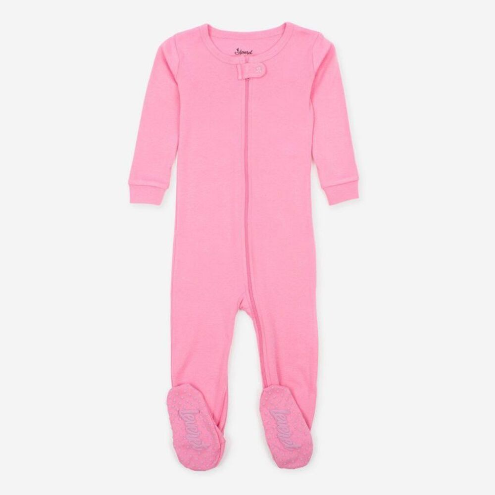 Leveret Footed Cotton Pajamas Solid Pink 3-6